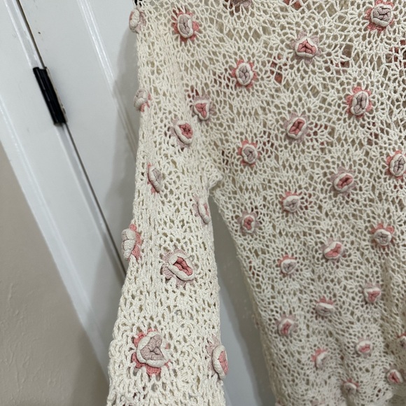 Maggie Lawrence 90s Floral Crochet Sweater Size L - Picture 4 of 5